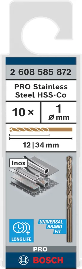 BROCA PRO STAINLESS STEEL HSS-CO 4,5 X 47 X 80 MM, 10 PIEZAS BOSCH PROFESSIONAL - Imagen 2