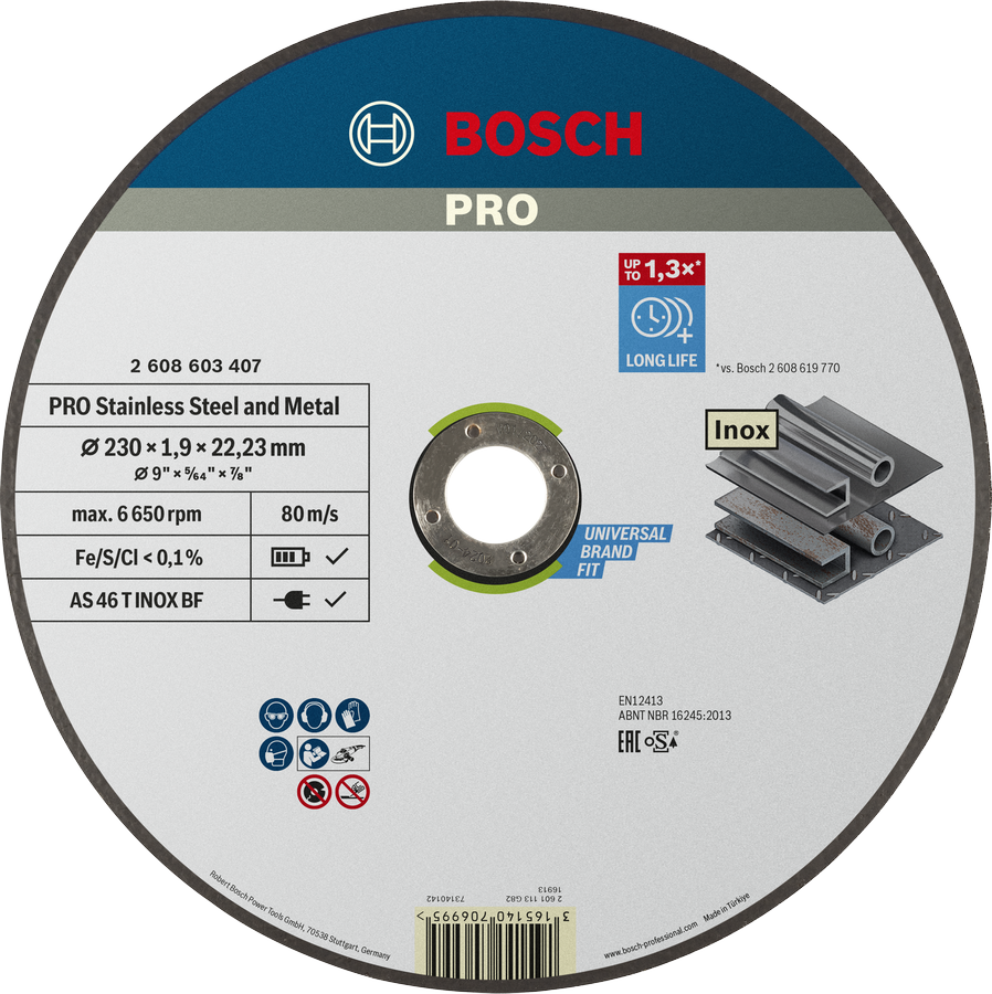 DISCO DE CORTE UNIDO PRO STAINLESS STEEL AND METAL 180 X 1,6 X 22,23 MM, CON CENTRO REBAJADO, OSA BOSCH PROFESSIONAL