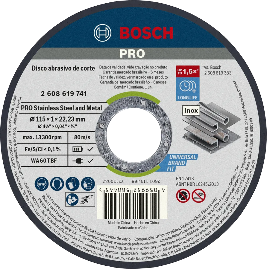 DISCO DE CORTE PRO STAINLESS STEEL AND METAL 115 X 1,6 X 22,23 MM BOSCH PROFESSIONAL