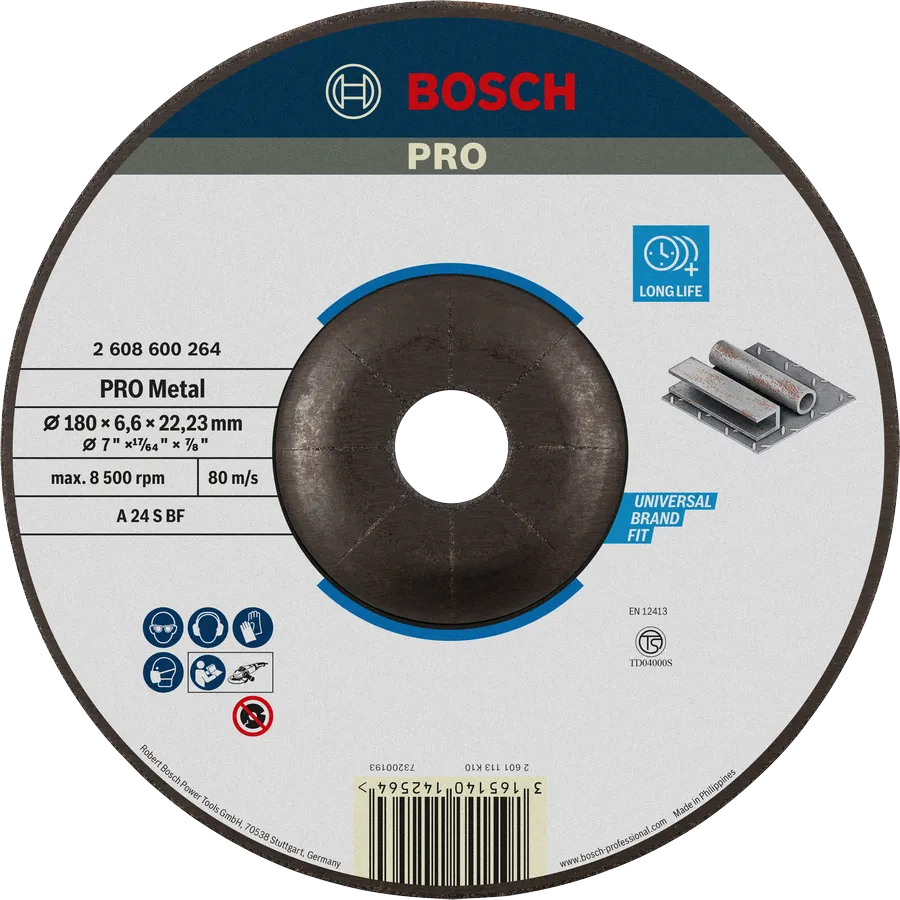 DISCO DE DESBASTE PRO METAL A 24 S BF, 180 X 6,6 X 22,23 MM, CENTRO REBAJADO BOSCH PROFESSIONAL