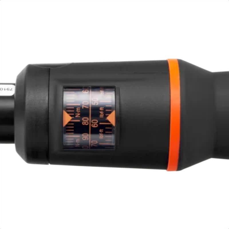 Llave dinamométrica mecánica de disparo ajustable con visor y cabeza de carraca fija con cuadradillo pasante bahco 74wr-200