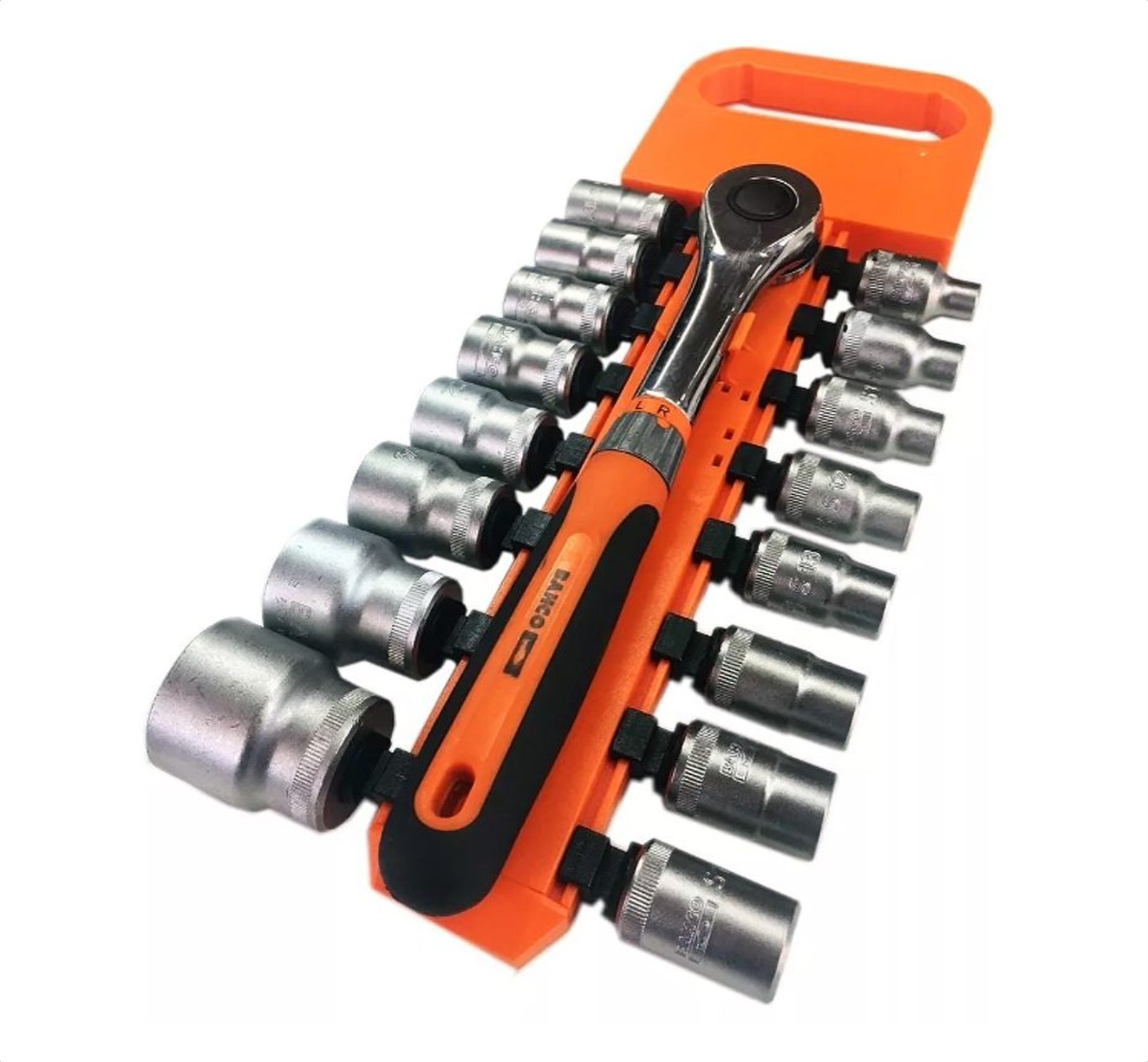 Llave copa juego cuadrante 1/2 17pzas 10 mm - 25 mm organizador bahco