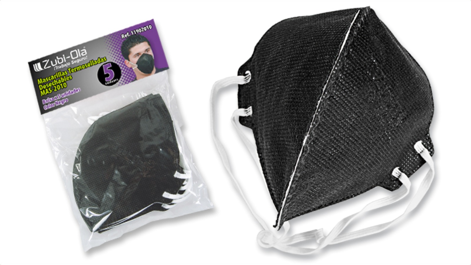 Mascarilla desechable negra x 5 piz zubiola