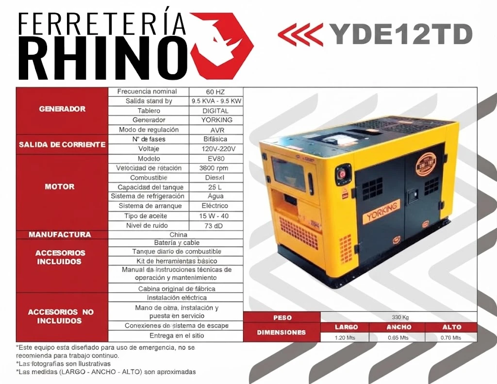 PLANTA ELÉCTRICA 10.5 KVA DIÉSEL MONOFÁSICA CABINADA YORKING YDE12T