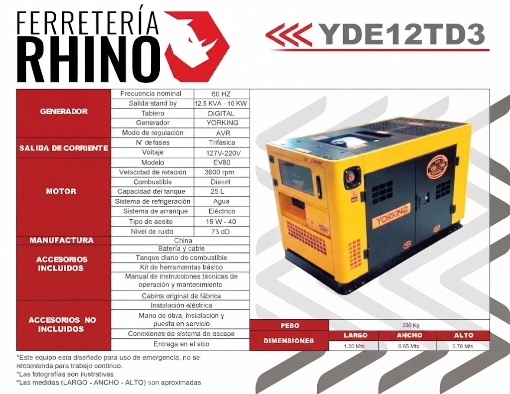 PLANTA ELÉCTRICA 12.5 KVA DIÉSEL TRIFÁSICA CABINADA YORKING YDE12TD3