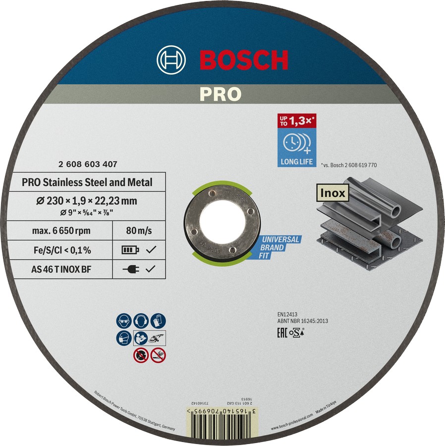 DISCO DE CORTE UNIDO PRO STAINLESS STEEL AND METAL 180 X 1,6 X 22,23 MM, CON CENTRO REBAJADO, OSA BOSCH PROFESSIONAL