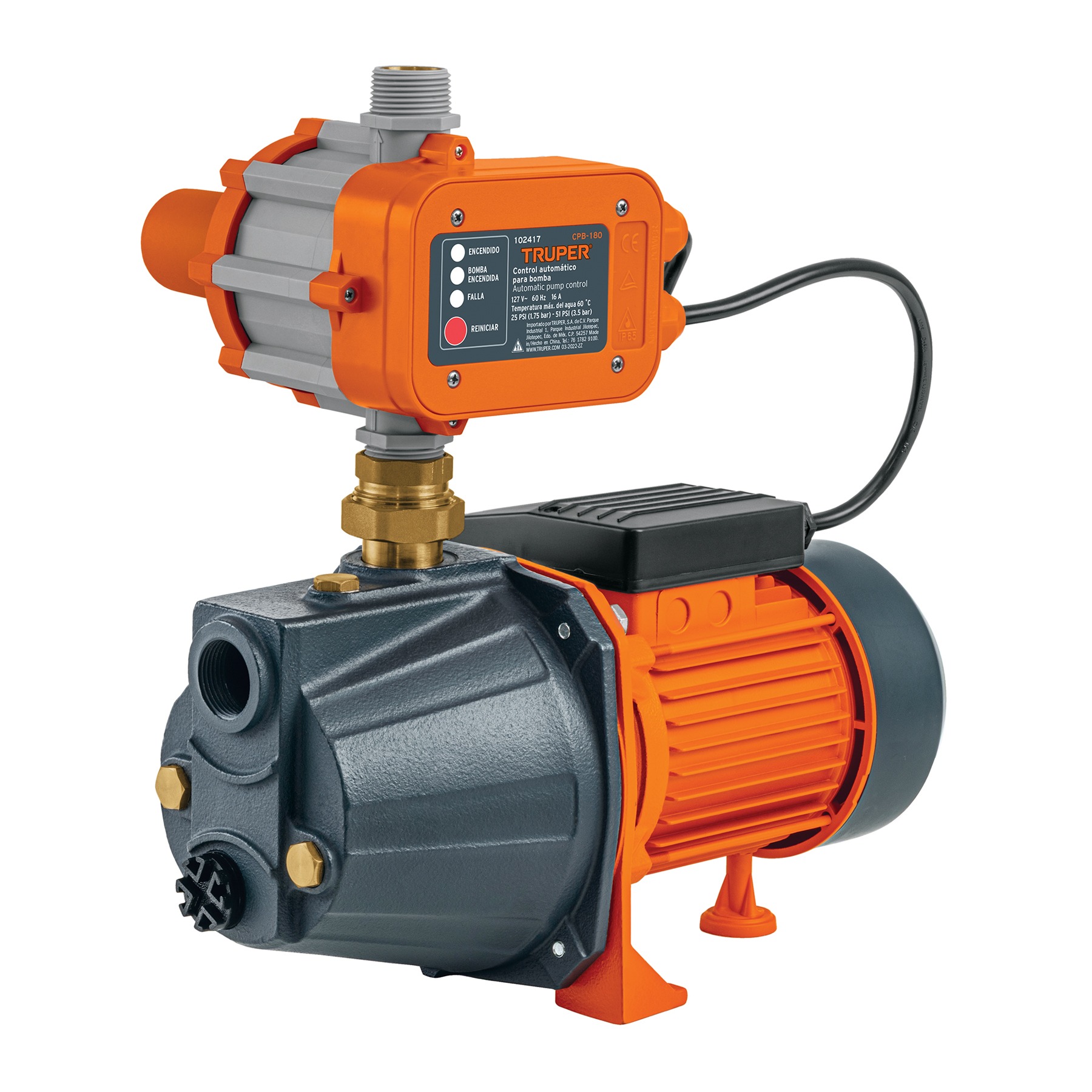 Bomba presurizadora jet hierro 1 hp con control truper 102855